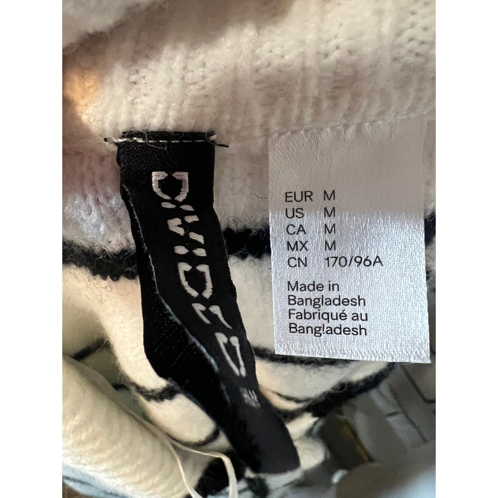 H&M Divided Womens Medium Striped Short Sleeve Knit Cardigan Sweater Cream Black - Picture 5 of 5